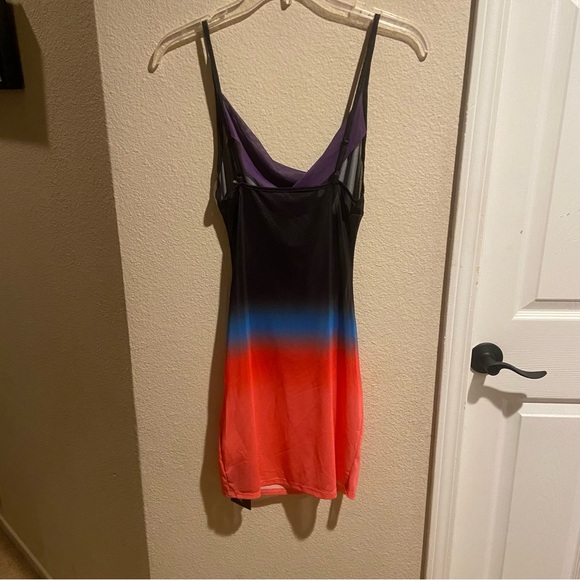 New Black Multi Color Ombré Semi Sheer Bodycon Drape Cover Up or Dress XS - Picture 5 of 6